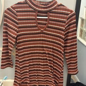 Chic Striped Long Sleeve Top in Rust and White